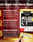 Scratch-off movie cards, Movie night ideas, Movie challenge game, Family, movie night activity, Movie trivia game, Hidden gem movies, Top-rated movies challenge, Interactive movie games, Must-watch movies list, Cinematic adventure game, Color-coded movie genres, Action movie scratch-off, Classic movies for families, Sci-fi movie challenge, Romantic movie ideas, Blockbuster movies for date nights, Best movies for couples, Movie night supplies, Oscar-winning films list
